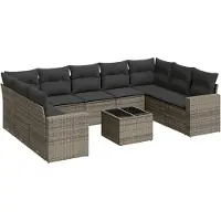 vidaXL 10-delige Loungeset met kussens poly rattan grijs