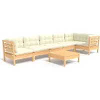vidaXL 7-delige Loungeset met crèmekleurige kussens grenenhout