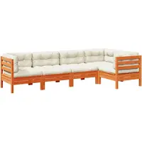 vidaXL 5-delige Loungeset met kussens massief grenenhout wasbruin