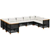 vidaXL 9-delige Loungeset met kussens poly rattan zwart