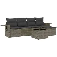 vidaXL 6-delige Loungeset met kussens poly rattan grijs