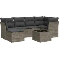 vidaXL 7-delige Loungeset met kussens poly rattan grijs