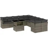 vidaXL 11-delige Loungeset met kussens poly rattan grijs