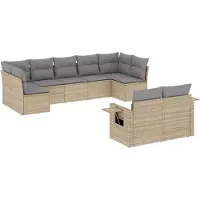 vidaXL 9-delige Loungeset met kussens poly rattan beige