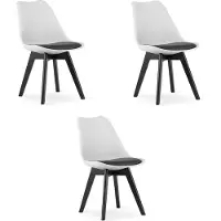 Leobert Set van 3 Stoelen MARK – Wit/Zwart, Zwarte Poten, Kunststof Zitting met Kunstlederen Kussen, Strak Design, Ergonomisch, Geschikt voor Keuken, Eetkamer, Kantine en Werkruimte, Max. 120 kg