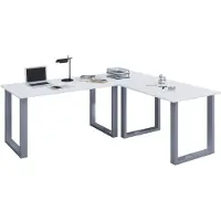 VCM Lona hoekbureau 130x130x50 cm U-frame wit, zilverkleurig.