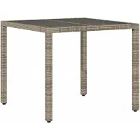 Syfax Tuintafel met glazen blad 90x90x75 cm poly rattan grijs