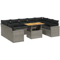vidaXL 10-delige Loungeset met kussens poly rattan grijs