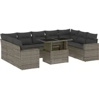 vidaXL 10-delige Loungeset met kussens poly rattan grijs