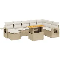 vidaXL 9-delige Loungeset met kussens poly rattan beige