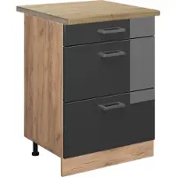 Vicco R-Line Keukenonderkast – 60 cm met laden, WB Eik Antraciet Hoogglans