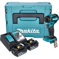 Makita DDF 083 RTJ accuboormachine 18 V 40 Nm 1/4'' borstelloos + 2x oplaadbare accu 5.0 Ah + lader + Makpac