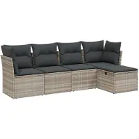 vidaXL 5-delige Loungeset met kussens poly rattan lichtgrijs