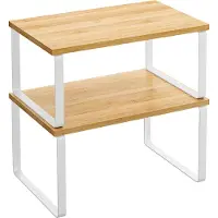 Leobert Set van 2 Keukenrekken / Kruidenrekken – Bamboe – Wit Metalen Frame