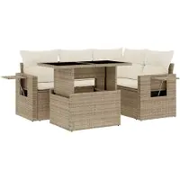 vidaXL 5-delige tuinmeubelset met kussens, beige, van polyrotan