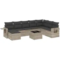 vidaXL 9-delige Loungeset met kussens poly rattan lichtgrijs
