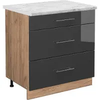 Vicco Fame-Line Keukenonderkast – 80 cm met 3 laden, WB Marmer Antraciet Hoogglans