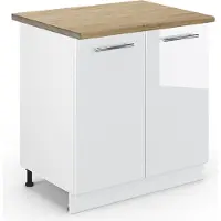 Vicco Keukenonderkast Fame-Line, Wit Hoogglans/Wit, 80 cm goudkleurig eiken werkblad