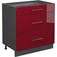 Vicco Fame-Line Keukenonderkast – 80 cm met 3 laden, zonder werkblad Bordeauxrode hoogglans
