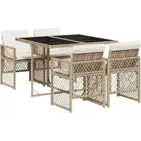 vidaXL 5-delige Tuinset met kussens poly rattan beige
