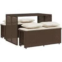 vidaXL 3-delige tuinset met kussens, bruin, polyrotan