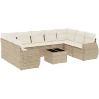 vidaXL 10-delige Loungeset met kussens poly rattan beige