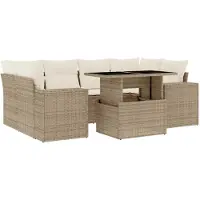 vidaXL 7-delige Loungeset met kussens poly rattan beige