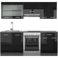 Vicco Complete keukeneenheid R-Line Hoogglans zwart/antraciet 200 cm , WB Antraciet, Model 42895