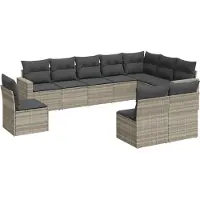 vidaXL - 10-delige - Loungeset - met - kussens - poly - rattan - lichtgrijs