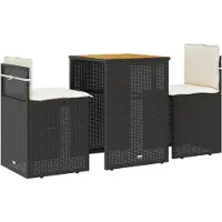 vidaXL 3-delige bistroset met kussens, zwart, polyrotan