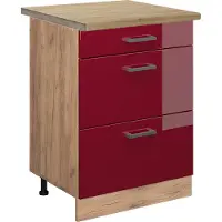 Vicco Keukenonderkast R-Line Rode hoogglans 60 cm met laden, WB Eik, Model 46780