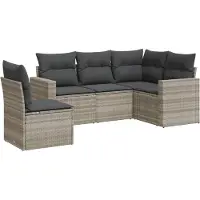 vidaXL 5-delige Loungeset met kussens poly rattan lichtgrijs