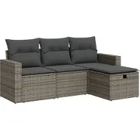 vidaXL 4-delige loungeset voor de tuin met kussens, grijs, polyrotan