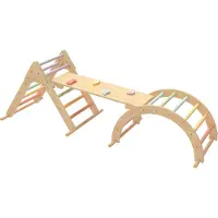 Sunny Charlie 3-in-1 Klimrek van hout Pastelkleuren | Klimdriehoek / Klimboog / Klimwand | Montessori speelgoed voor peuters