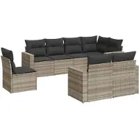 vidaXL 8-delige Loungeset met kussens poly rattan lichtgrijs