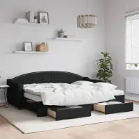 Prolenta Maison Exclusive - Uittrekbaar dagbed met lades, zwart, 80x200 cm, bekleding
