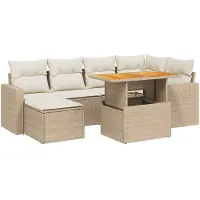 vidaXL 7-delige tuinmeubelset met kussens, beige, van polyrotan