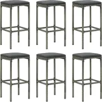 Syfax Barkrukken 6 st met kussens poly rattan grijs