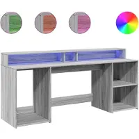 vidaXL Bureau met LED-verlichting 200x55x91 cm hout grijs sonoma eiken