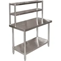 Wiltec roestvrijstalen werkbank, 120x60x145 cm, professionele tafel met tweelaags rek en in hoogte verstelbare poten, geschikt voor de keuken