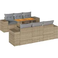 vidaXL 7-delige tuinmeubelset met kussens, beige, van polyrotan