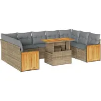 vidaXL 10-delige Loungeset met kussens poly rattan acacia beige