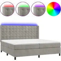vidaXL Boxspring met matras en LED fluweel lichtgrijs 200x200 cm