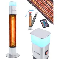 Arebos Vloerkachel met verwarmingselement van 1500W, LED-verlichting en afstandsbediening, zilver