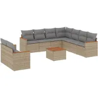 vidaXL 10-delige Loungeset met kussens poly rattan beige
