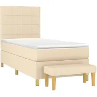 vidaXL Boxspring met matras stof crèmekleurig 90x200 cm