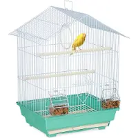 Relaxdays Vogelkooi, kooi voor kanarietjes, met zitstokken en voerbakken, hoogte x breedte x diepte: 49 x 39,5 x 32 cm, lichtblauw/mintgroen