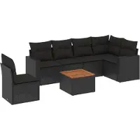 vidaXL 7-delige Loungeset met kussens poly rattan zwart