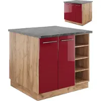 Vicco Fame-Line Keukeneiland – 90 cm zonder werkblad Bordeaux hoogglans/gouden eik