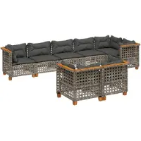 vidaXL 8-delige Loungeset met kussens poly rattan grijs
